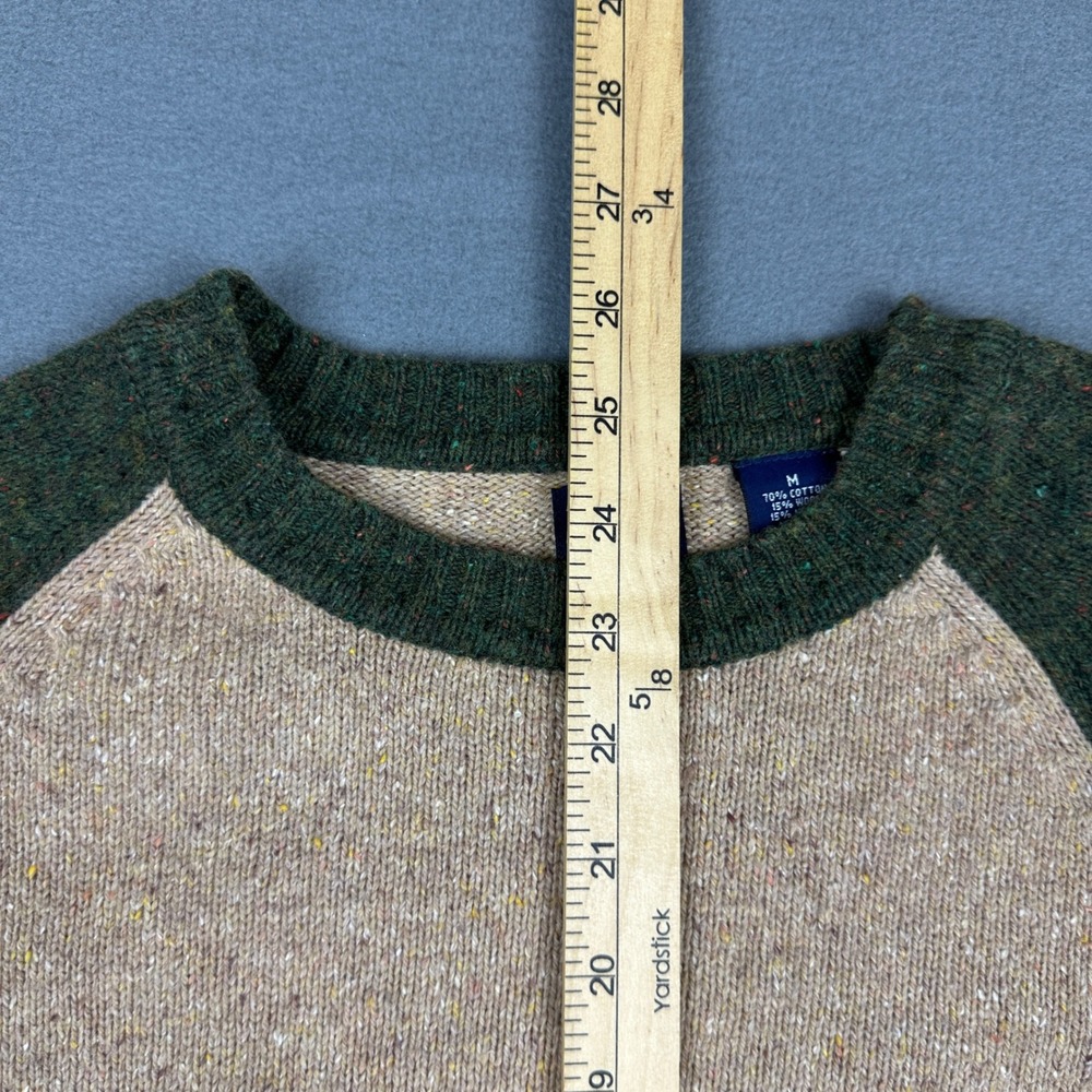Gap Mens Raglan Sweater Green Beige Speckled Knit Cotton Wool Blend Medium M - Picture 4 of 5